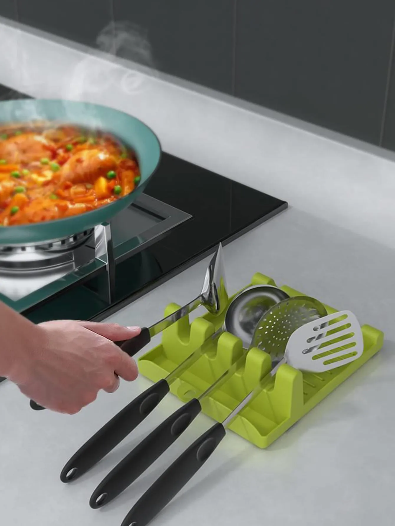 Multi-functional Silicone Pot Cover, Spoon & Spatula Rest Holder