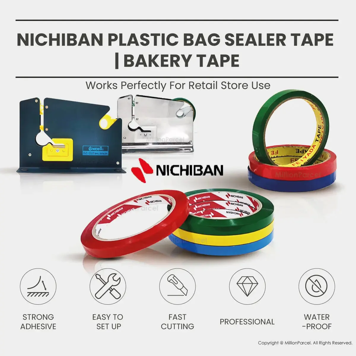 NICHIBAN Plastic Bag Sealer Tape | Bakery Tape