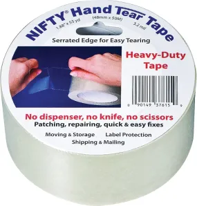Nifty T3761RTL Hand Tear Tape, 55 yd L, 2 in W, Polypropylene Backing, Clear :ROLL: QUANTITY: 1