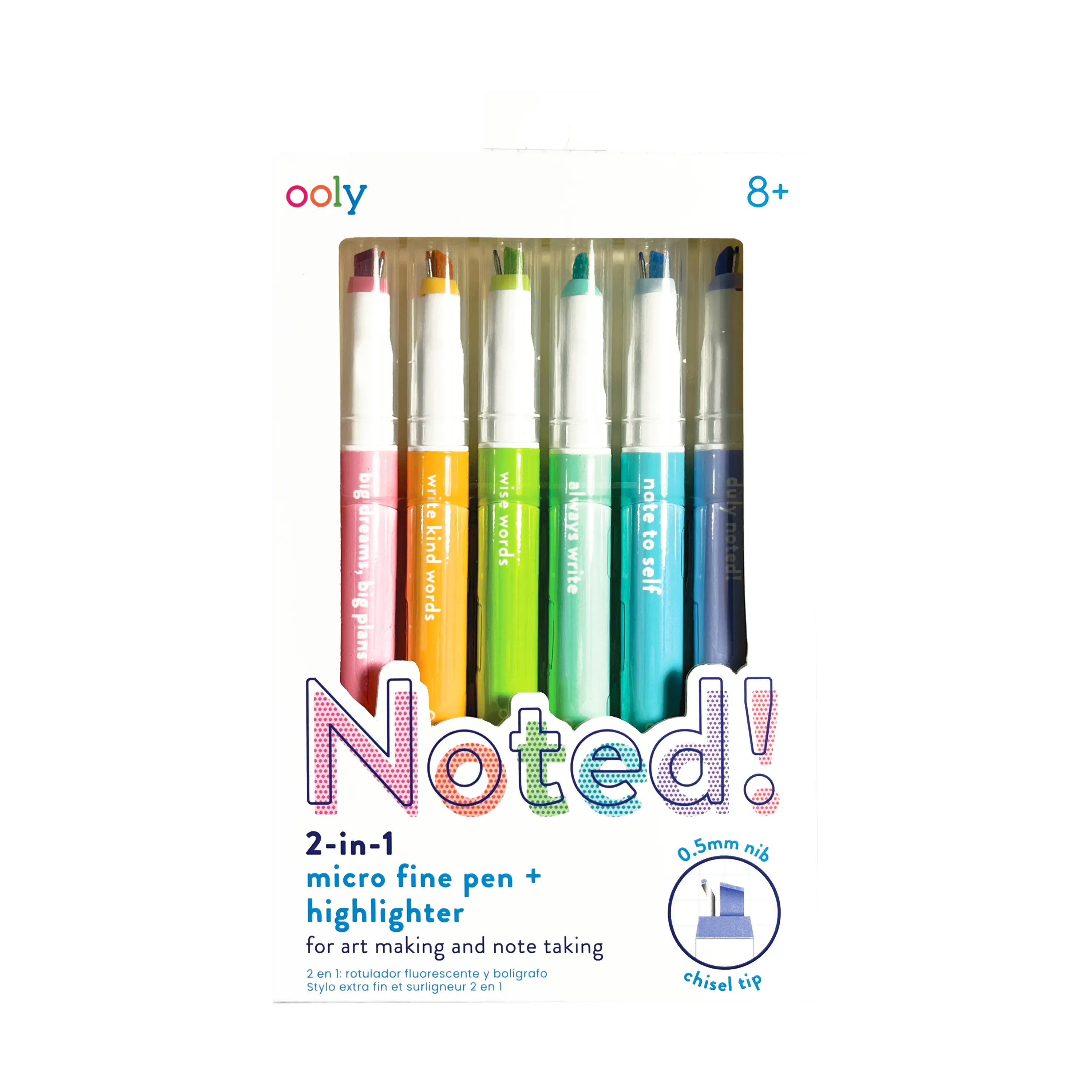 Noted! 2-in-1 Micro Fine Tip Pen and Highlighters - Set of 6