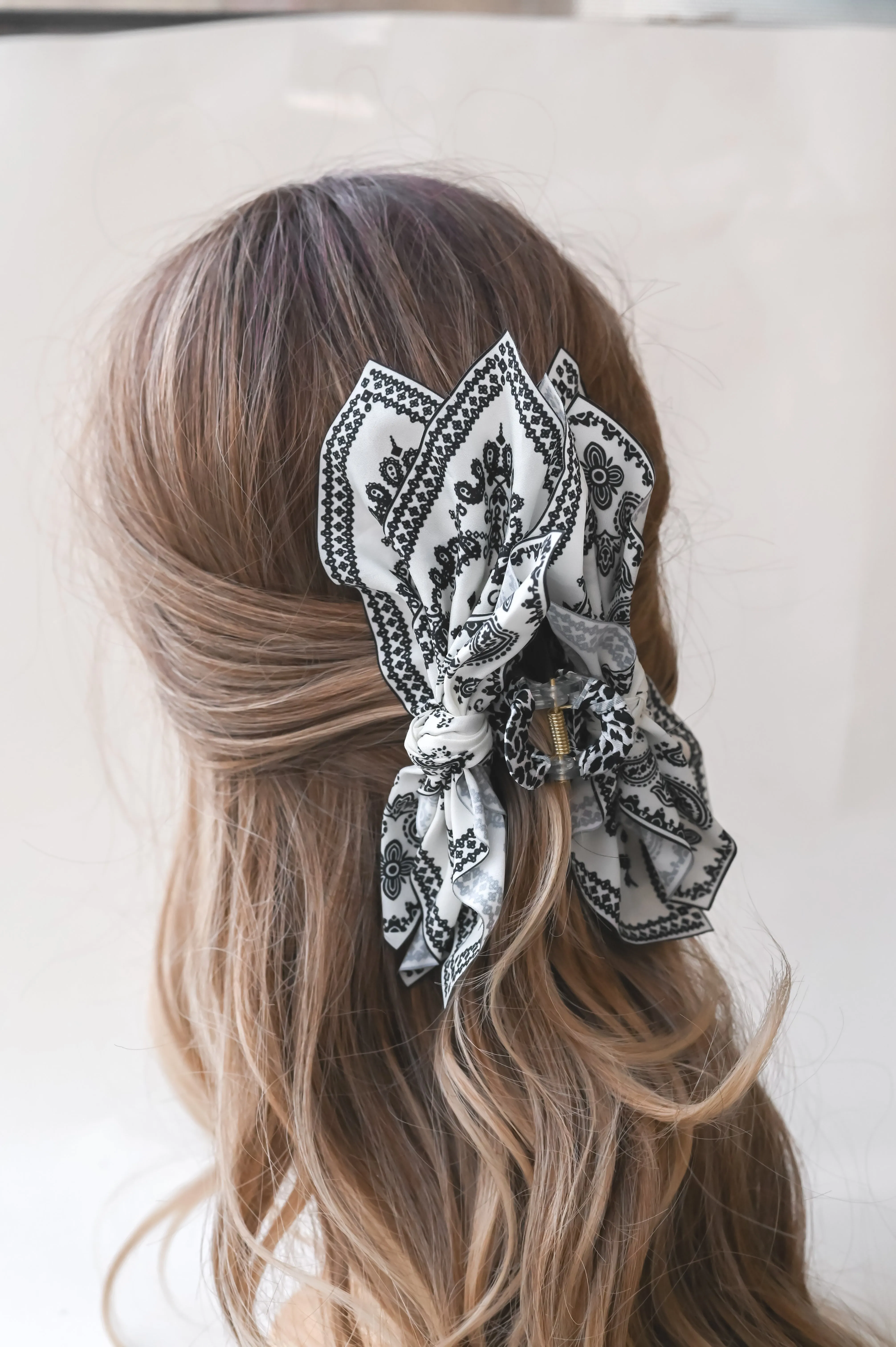 Paisley Print Bow Claw Clip