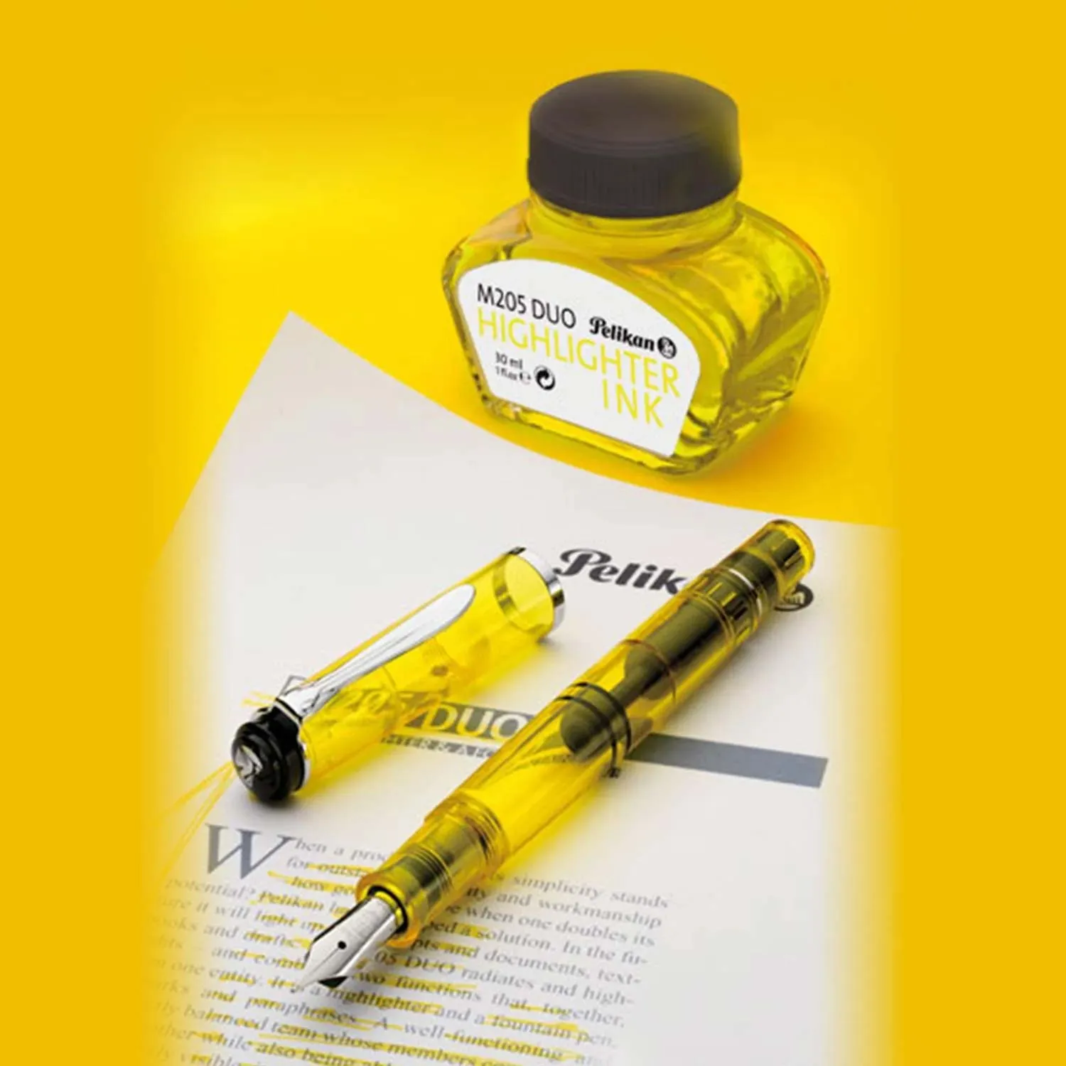 Pelikan M205 Fountain Pen, Duo - Highlighter - Yellow (Special Edition) - Steel Nib