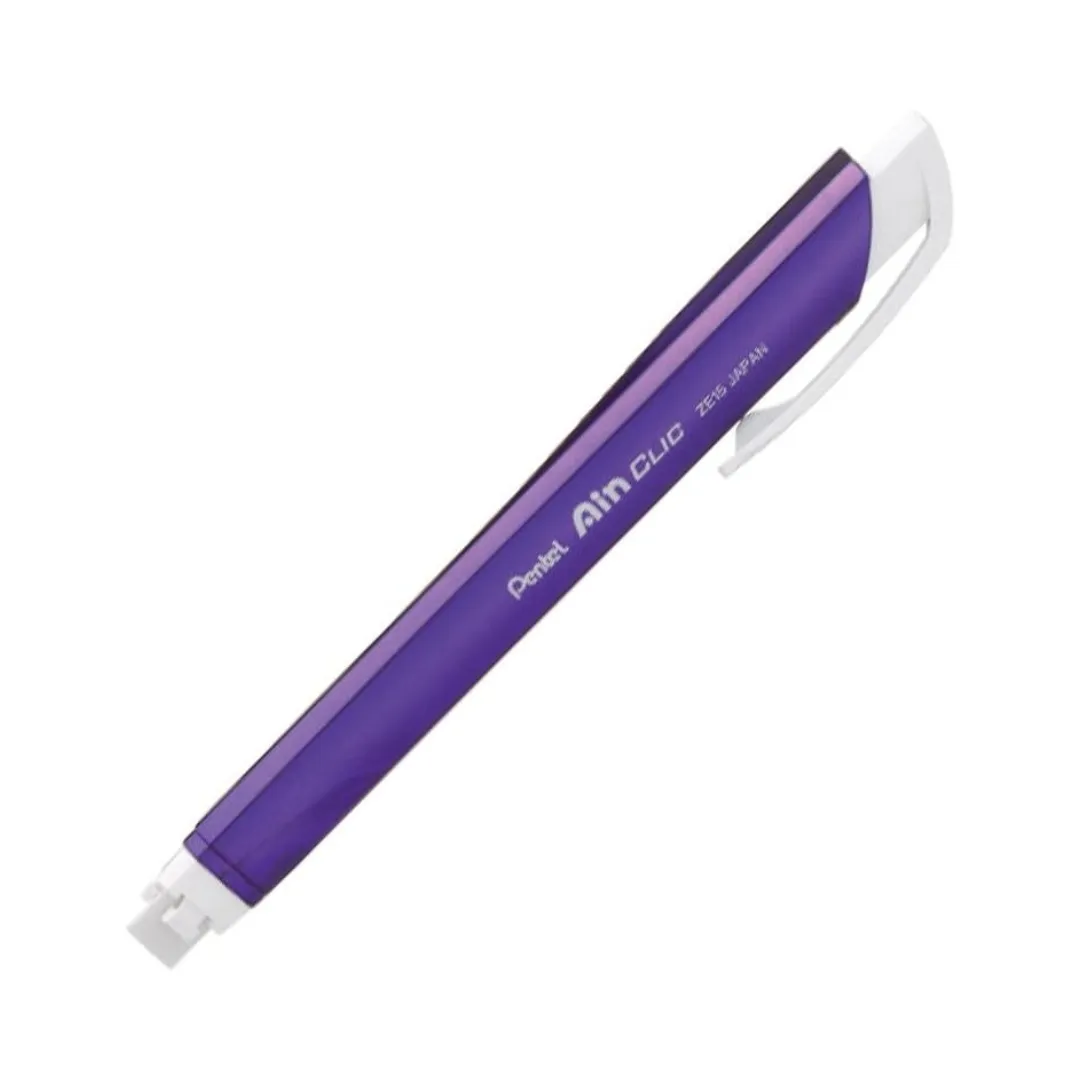 Pentel Ain Clic Knock Triangular Eraser with Clip - Metallic Blue Body