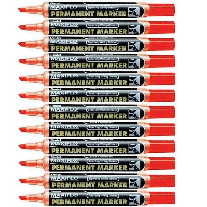 Pentel Maxiflo Permanent Marker Bullet Point Red Box of 12