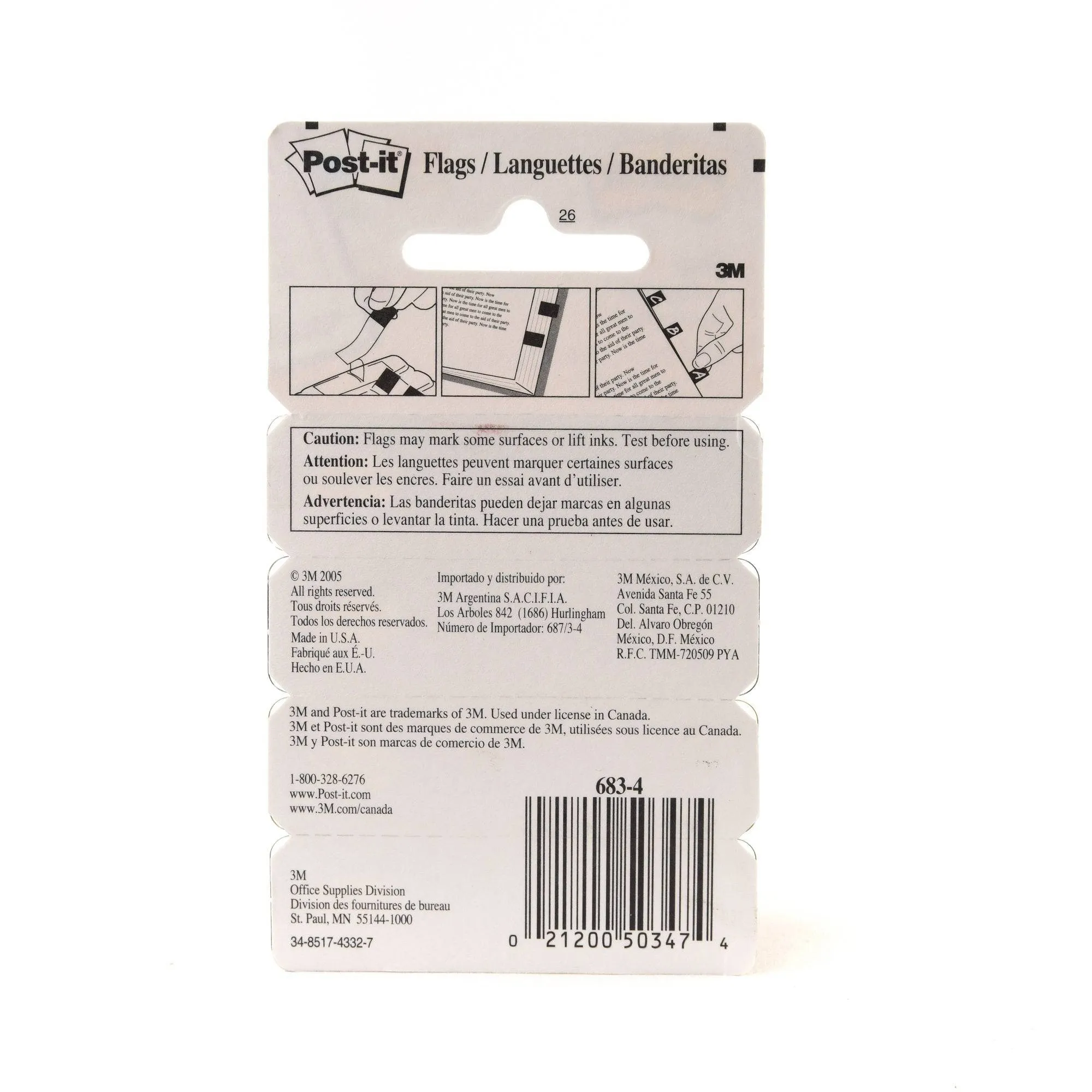 Post-it Flags 683-4AB. 1/2 x 1.7 in (11.9 mm x 43.2 mm), Bright colors
