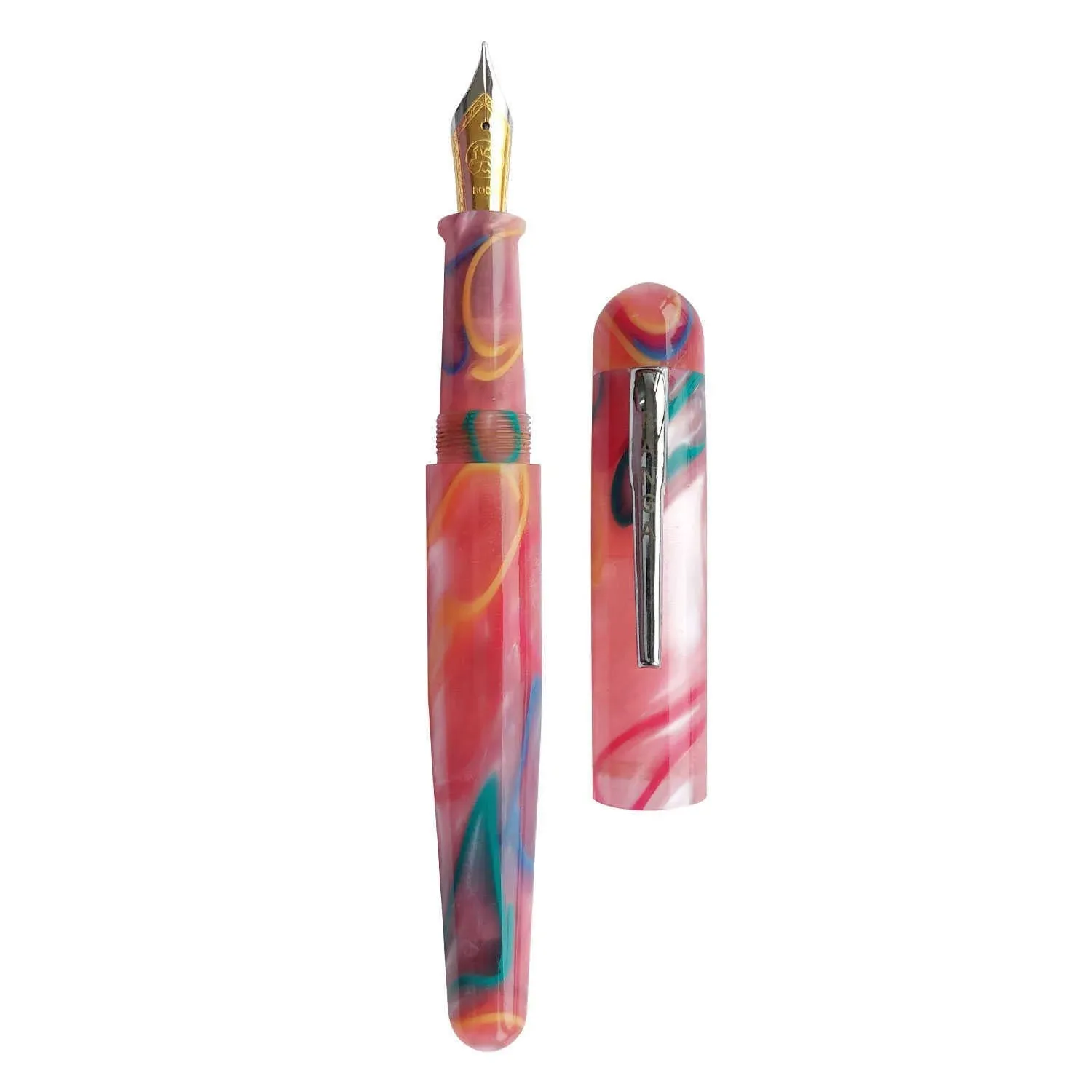 Ranga Pens Model 4C Regular Acrylic Fountain Pen, Pink With Colored Rings - Steel Nib