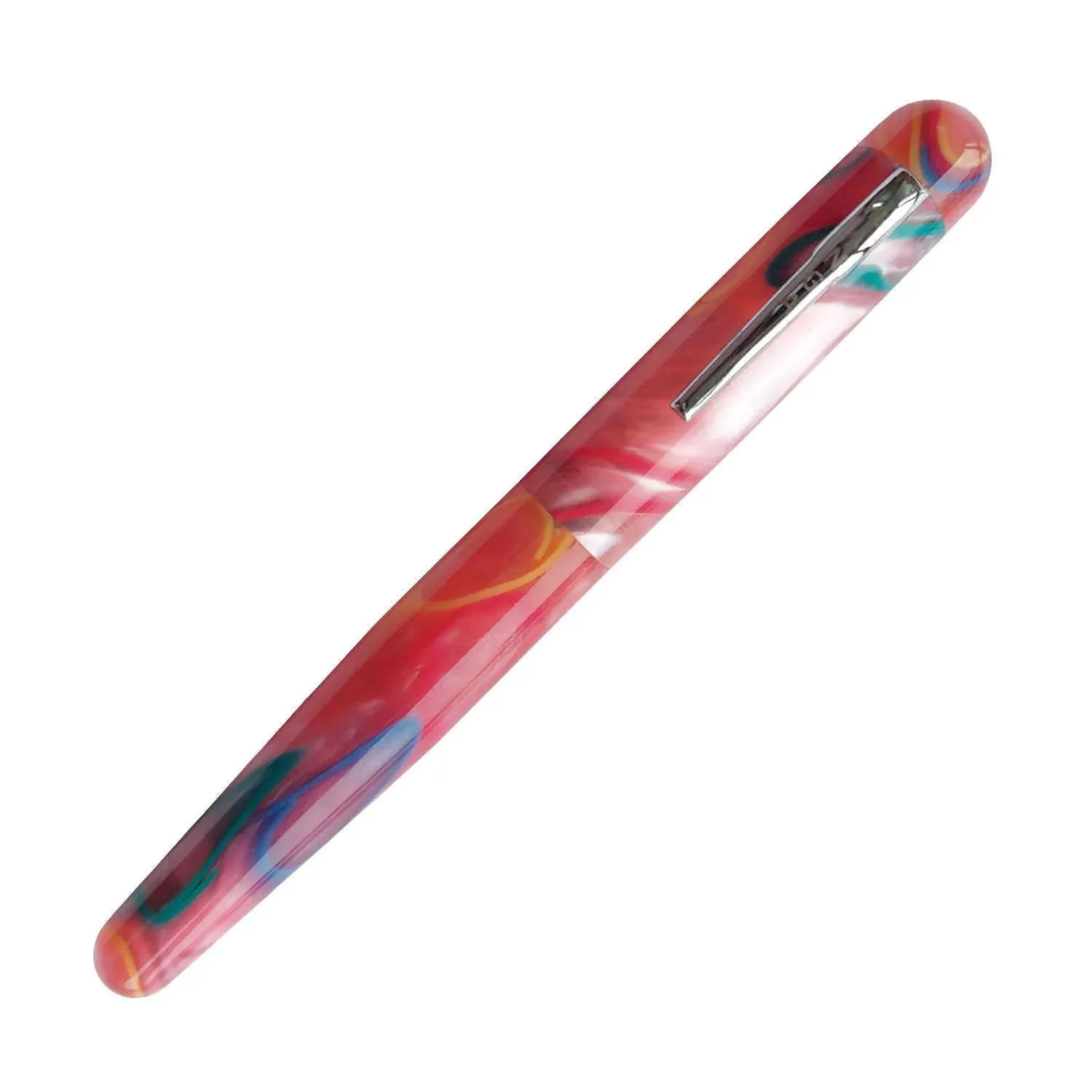 Ranga Pens Model 4C Regular Acrylic Fountain Pen, Pink With Colored Rings - Steel Nib
