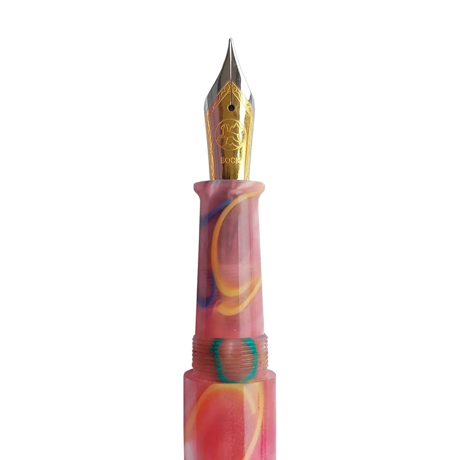 Ranga Pens Model 4C Regular Acrylic Fountain Pen, Pink With Colored Rings - Steel Nib