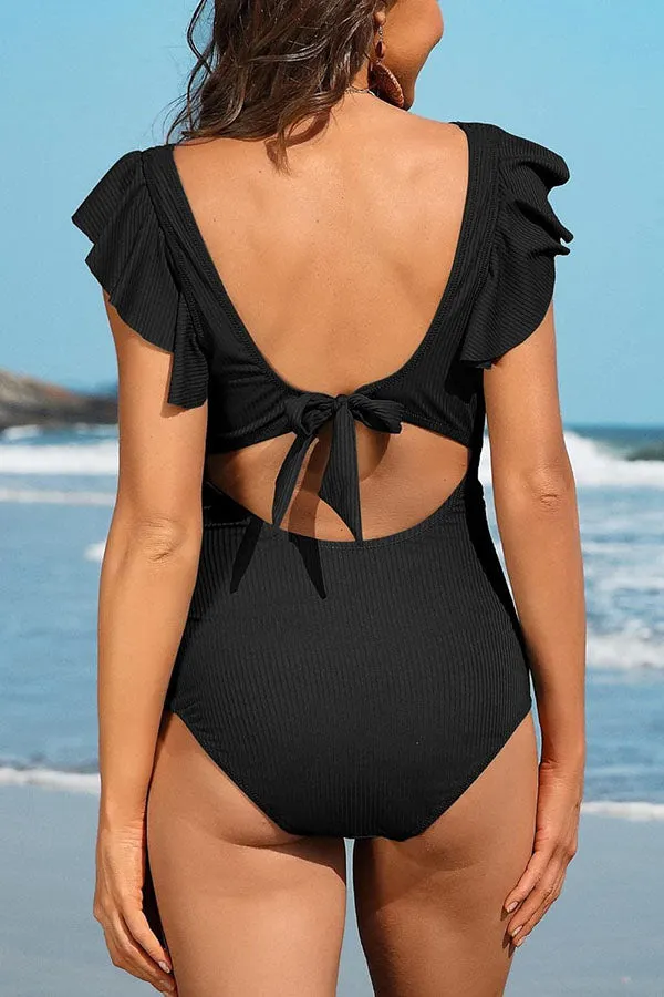 Ruffle Ribbed Pregnancy Push Up One Piece Swimsuit