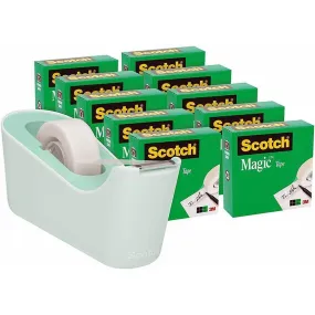 Scotch C18 Desktop Tape Dispenser Mint Plus 10 Rolls Of 810 Magic Tape