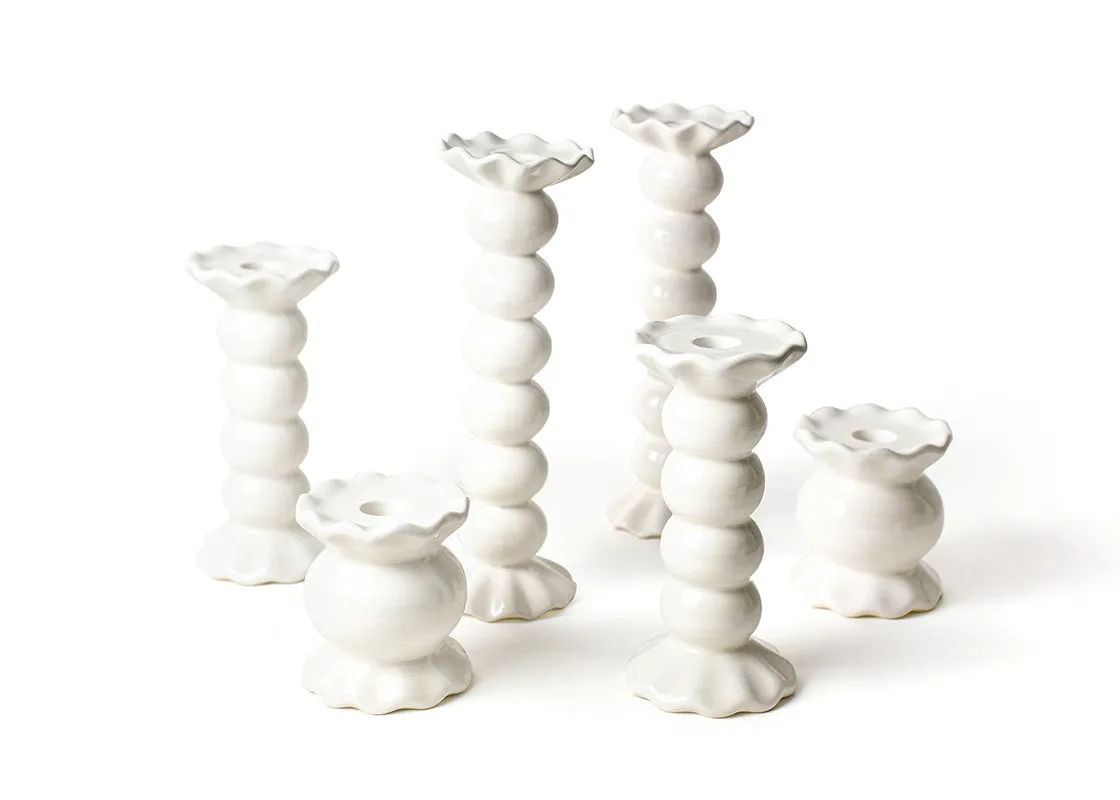Signature White Knob Candle Holder with Ruffle 6 Piece Set