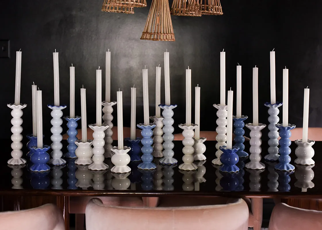 Signature White Knob Candle Holder with Ruffle 6 Piece Set