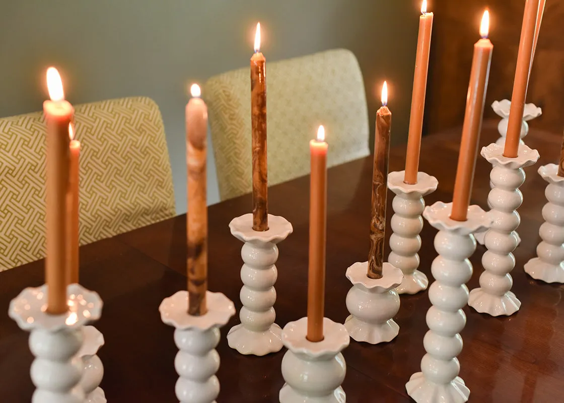 Signature White Knob Candle Holder with Ruffle 6 Piece Set
