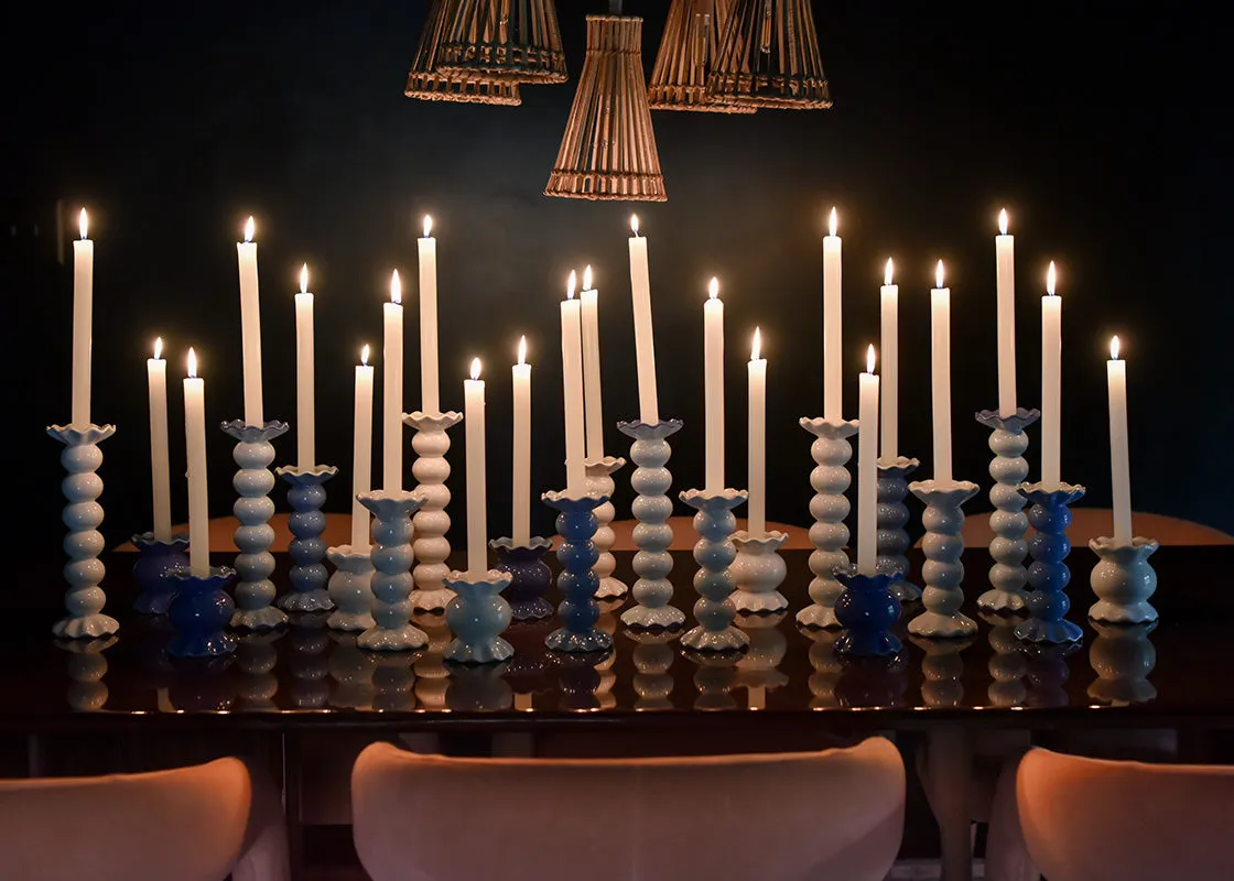 Signature White Knob Candle Holder with Ruffle 6 Piece Set