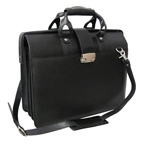 Single Piece Black Litigator Briefcase, Leather Carriage Bag, Business And Softside Type, Locking