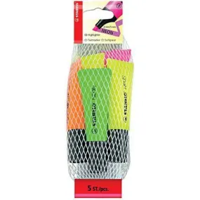 Stabilo Neon Highlighters Yellow Green Pink Orange Pack 5