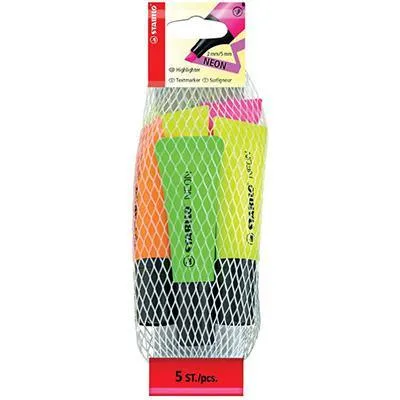 Stabilo Neon Highlighters Yellow Green Pink Orange Pack 5