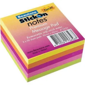 Stick On Notes 50 Sheets 50 X 50Mm Neon Assorted