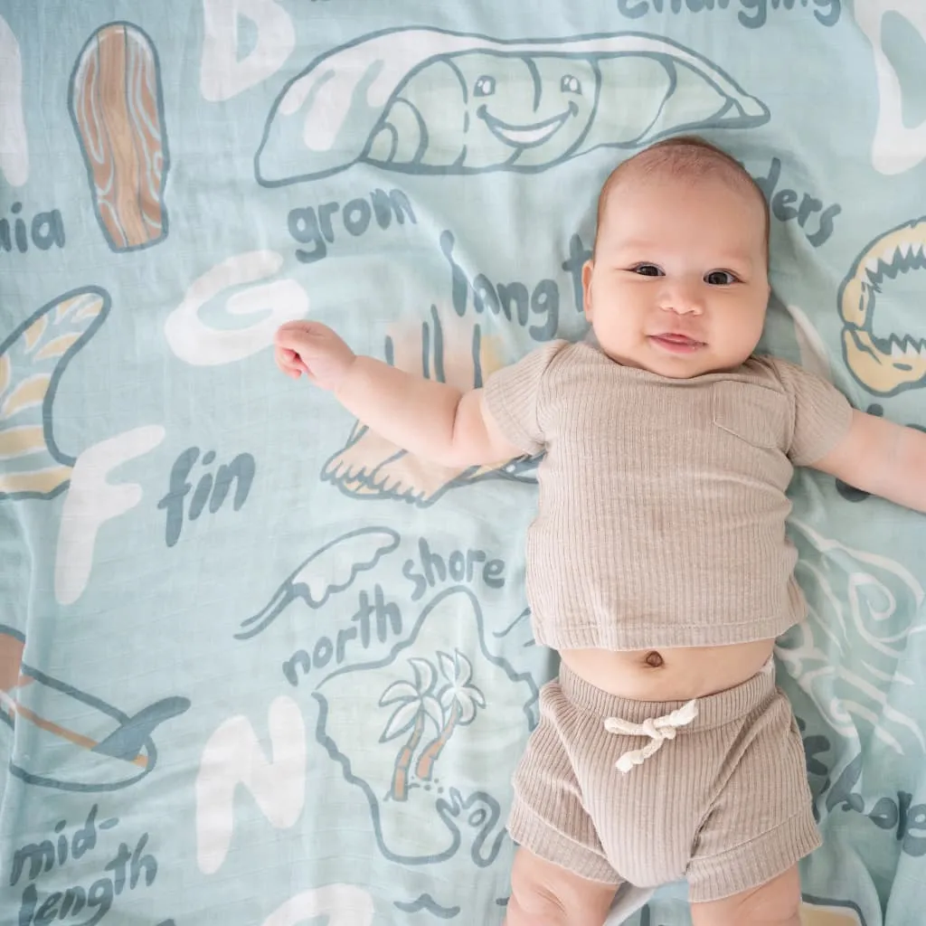 Surfing ABCs Muslin Swaddle Blanket