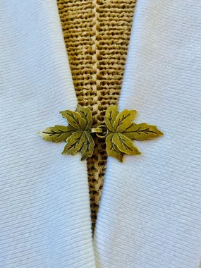 Sweater Clips Brushed Gold Bronze Leaves Cardigan Clasp Sweater Clip Grape Leaves Scarf Clips Gifts for Her by Fabulici