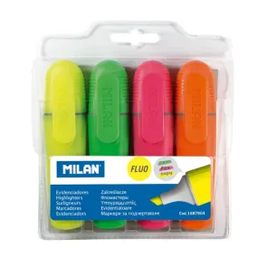 Transparent hanging pack 4 Fluo highlighters, assorted colours