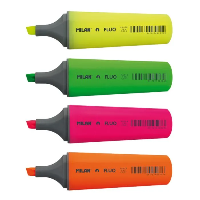 Transparent hanging pack 4 Fluo highlighters, assorted colours