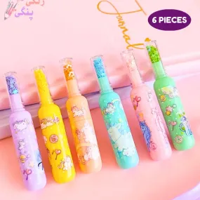 Unicorn Theme Bottle Shape Highlighters Set Of 6 Fine Grip Marker Pen Ideal For Office Stationery & Kids- Multicolor