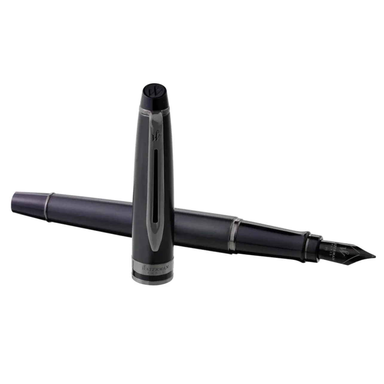 Waterman Expert Fountain Pen - Metallic Black   Gunmetal Trim - Medium