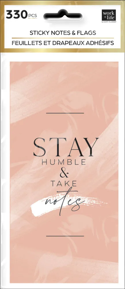 Work   Life Minimalist Sticky Notes & Flag Labels - Blush