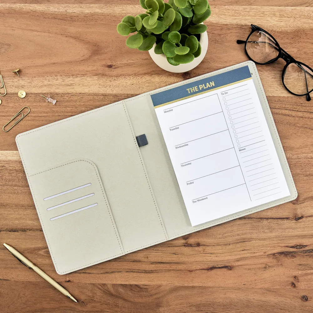 Work   Life Natural - Linen   Cork Notepad Folder - Weekly Overview - 52 Sheets